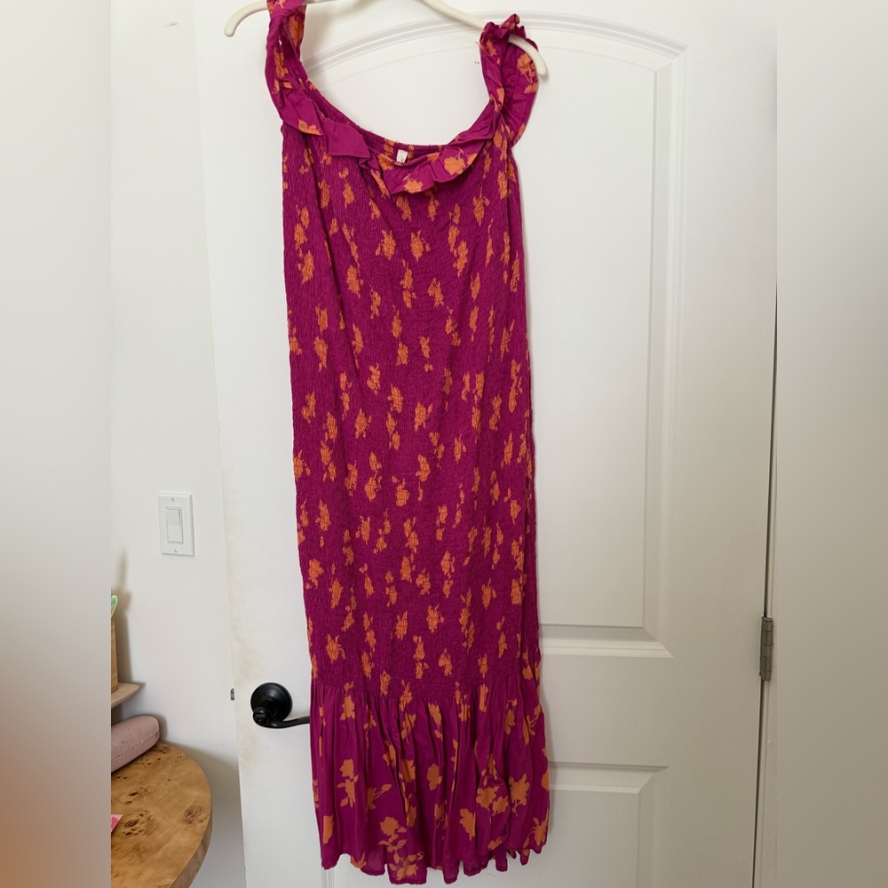 Anthropologie floral smocked dress size L